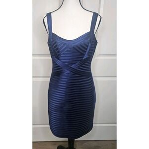 BCBG MAXAZRIA Rivas Bandage Bodycon Dress Blue Depth Size 10 Mini Lined